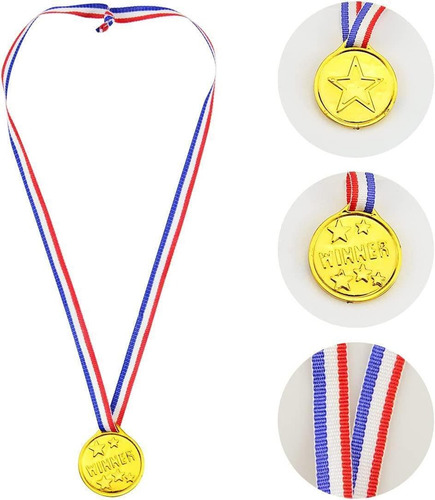 12 Piezas Medallas Deportivas De Oro Con Lanyard