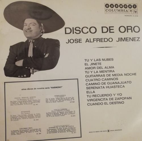 Lp Disco De Oro De Don José Alfredo Jiménez Estándar (Usado)