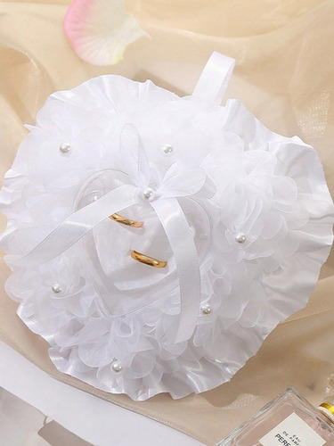 Cojín Porta Anillos De Compromiso Con Perlas Boda Novios