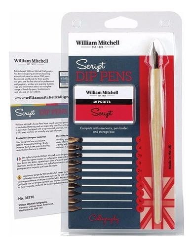 Kit Caligrafia Profissional Penas Script William Mitchell Tinta Preto Exterior Vermelho