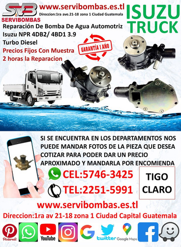 Bombas De Agua Isuzu Npr 4bd1,4bd2 3.9 Turbo Guatemala