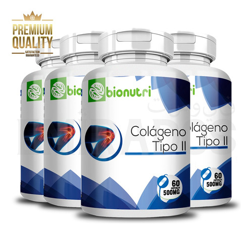 4x Colageno Tipo 2 + Vitaminas Joelho E Articulação 60 Caps Sabor Sem Sabor