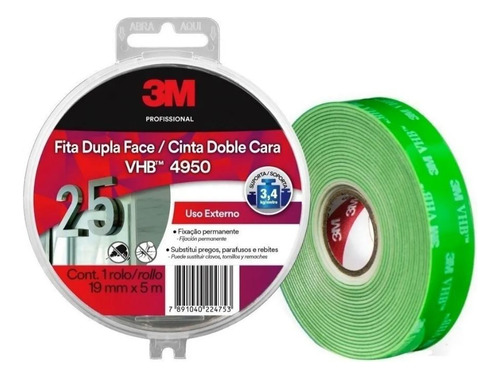 Cinta Doble Faz Interior Exterior 3m 19mm*5mts Vhb 4950 Kirk