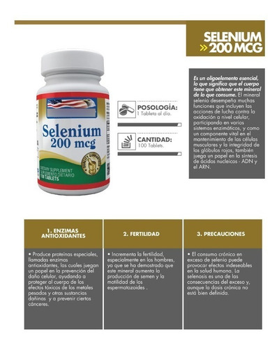 Selenio 200 Mcg Por 100 Tabletas 