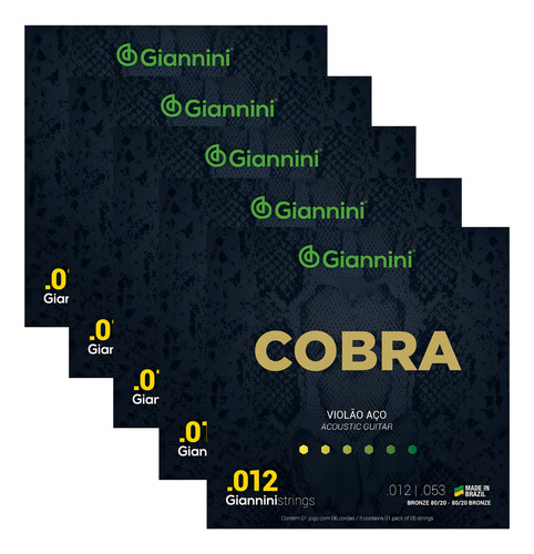 Kit 5 Cordas Giannini Cobra Violão Aço 012 Bronze Ca82l Pn
