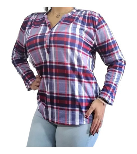 Camisa Blusa A Cuadros Casual De Manga Larga Para Mujer