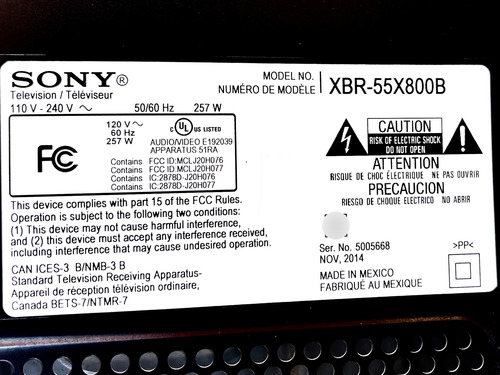 Tarjeta Main Audio Sony Xbr-55x800b 1-893-276-11 (Usado)