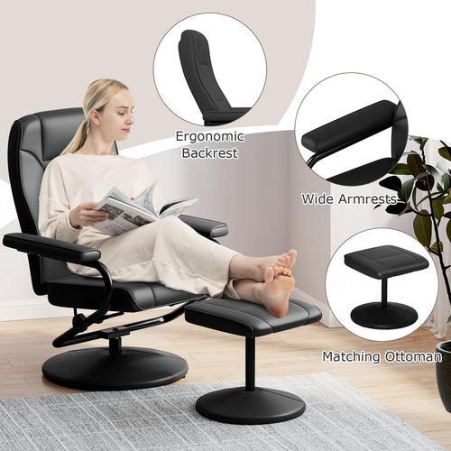 Sillón Reclinable Negro Con Taburete Para Sala