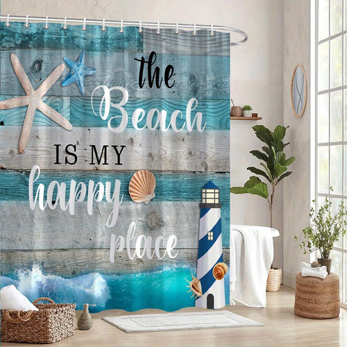 Cortina De Baño Con Patrón De Playa Retro, 180 * 180cm