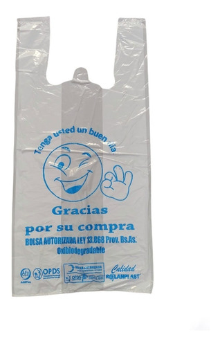 Bolsa Camiseta Biodegradable 40x50 Carita Emoji Blanco