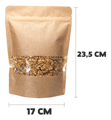 1000 Saquinho Fecho Zip Stand Up Pouch 17x23,5 Kraft C Visor