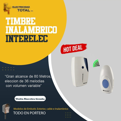 Imagen 2 de 10 de Timbre Inalambrico 16 Tonos Rango De Alcance 80 Metros