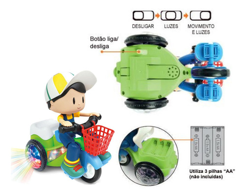 Boneco Passeio Triciclo Bate Volta Com Manobras Giro Som Luz
