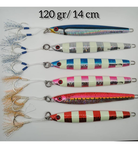 Señuelos Jigs 120 Grs Fluorescentes Doble Asistente Y Cara.