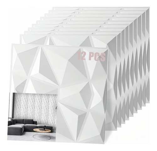 Panel Decorativo 3d Diamante 3m2 50x50cm 12pz Blanco Paredes