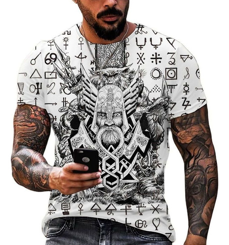 Camisetas De Hombre Con Estampado 3d De Tatuajes Vikingos Vi