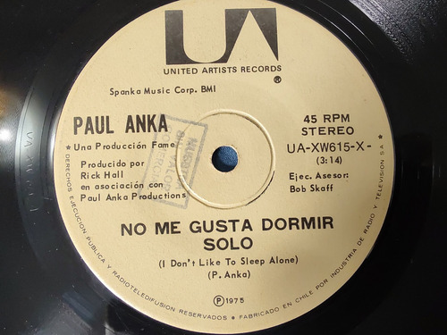Vinilo Single De Paul Anka -- No Me Gusta Dormir( A130-w199 (Usado)