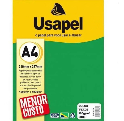 Papel Color A4 180g Com 50 Folhas Cor Verde- Usapel Cor Verde