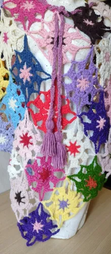 Colorido Poncho Calado Tejido Mano Crochet Talle Xxxl Mujer