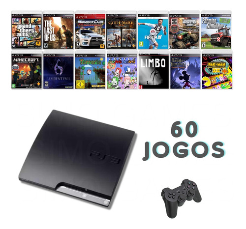 Playstation 3 Ps3 Slim + 60 Jogos + Frete Gratis