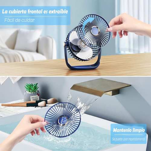 Ventilador De Escritorio Recargable Con Luz Nocturna Usb 16 Cm Azul