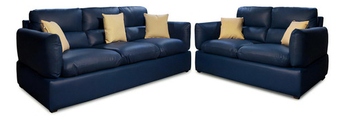 Sala De Piel Genuina Sofa Y Love Padua - Confortopiel Color Azul