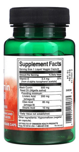 Aceite de semillas de comino negro Swanson, aceite Cominho, 500 mg, 60 cápsulas, sabor neutro