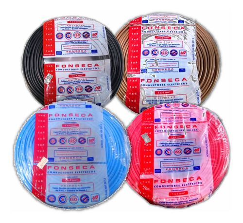 Cable Unipolar 4mm Fonseca X 100m Pack X 4 Colores Color de la cubierta negro celeste rojo marron Diámetro 4 mm