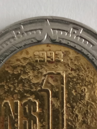 1 Moneda Bimetálica ,de N$1.00 Con Error  De Año  1993 Ó(2) 