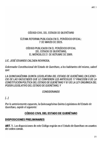 Código Civil De Querétaro 2025 Bolsillo. Índice. Historial De Reformas