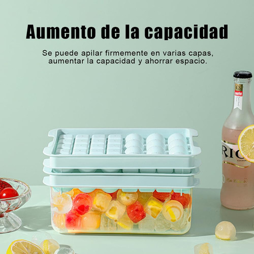 Bandeja Para Cubitos De Hielo Con Tapa Y Cubeta, Redonda Y