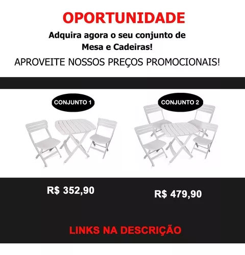 Conjunto Mesa Plástica Ripada e Cadeira Ripada Dobráveis - Branca