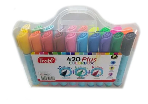 Valija X 20 Marcadores Trabi 420 Plus Colorbox Tinta Al Agua