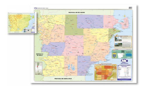 Mapa Mural Chubut Bifaz Apto P/escritura C/marcador Pizarra