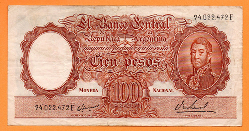 Billete $100 Moneda Nacional Bottero 2083 Año 1969 Usado