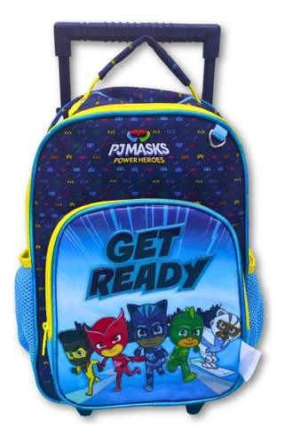 Mochila Escolar Heróis Do Poder Pj Mask Com Rodinhas E Alça Cor Azul