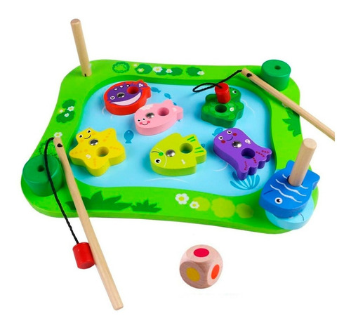 Imagen 6 de 10 de Acool Juego De Pesca Magnetico De Madera Con Dado Ac7685