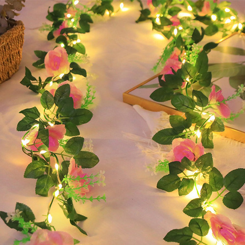 Luz Led L Led De Cobre Con Forma De Flor De Glicina Y Ratán