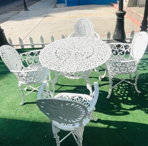 Juego De Jardin Sol Y Luna Fundicion De Aluminio 4 Sillas Blanco