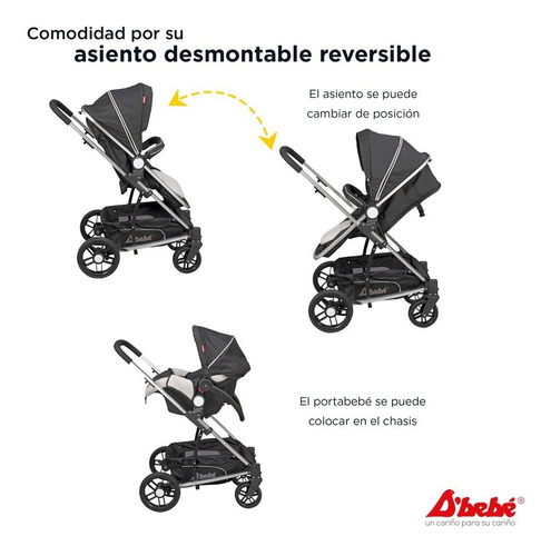 Carriola De Bebe Crown Portabebe Base De Carro Bambineto Capacidad de la carriola Individual Color Negro Color del chasis Plateado