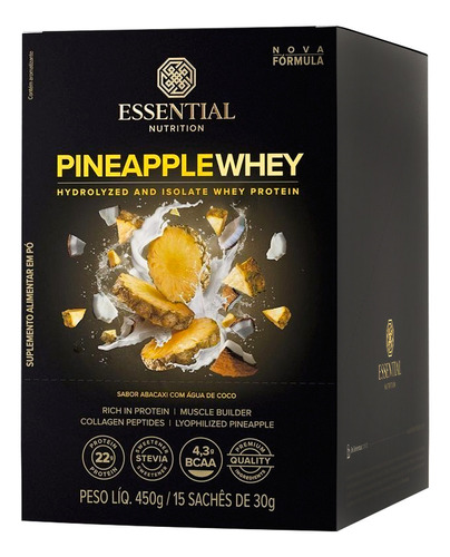 Pineapple Whey Essential Abacaxi E Água De Coco Cx 15 Sachês