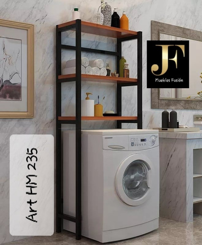 Imagen 2 de 10 de Estante Mueble Para Lavarropas - Hierro Y Madera -