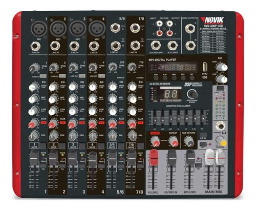 Mesa Mixer Amplificado 8 Canais Nvk 800p Bt Novik Neo