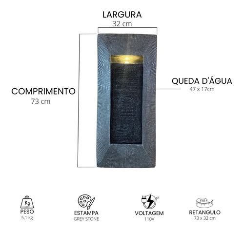 Fonte Da Água Cascata Decorativa Moderna Grande Parede Led Cor Cinza
