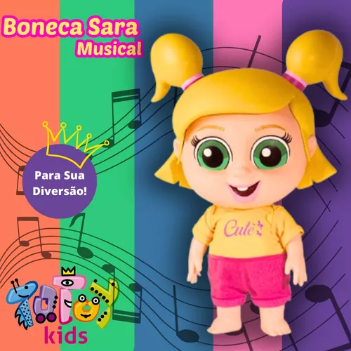 Boneca Sara Musical Menina Vinil Infantil Comilona Desenho