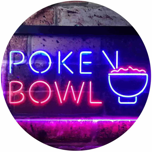 Poke Bowl Plato Hawaiano Señal Neon Led Do Color Rojo Azul X