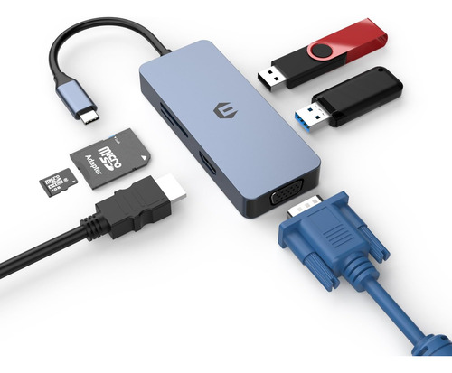 Adaptador Multipuerto Usb C Hub De Nivel Con 4k Hdmi, Vga, L