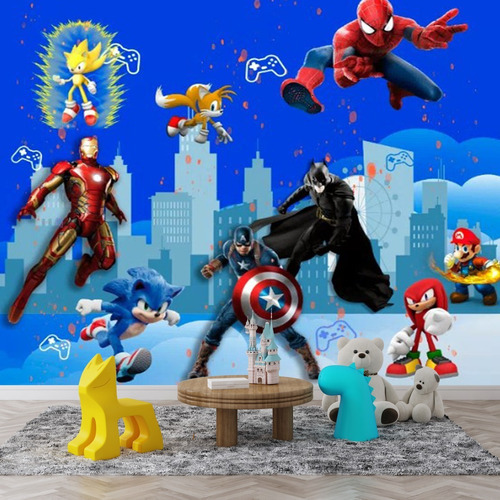 Papel Adesivo Quarto Menino Avengers Vingadores 2,00 X 1,00 Cor Papel de Parede Super Herois Sonic, Mario Bros, Vingadores Avengers