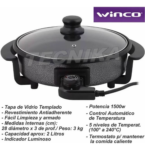 Imagen 7 de 10 de Sarten Eléctrica Olla Multicocina Pizzera Winco W52 * Outlet