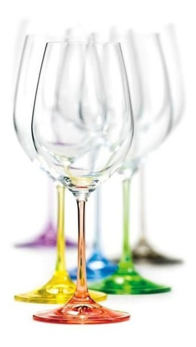 Imagen 1 de 7 de Copa Vino Cristal Bohemia Pie De Colores Setx6 Rainbow 350ml